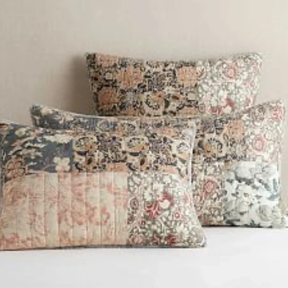 Pottery Barn Floral Patchwork Pillow in Blue, Pink, Cream